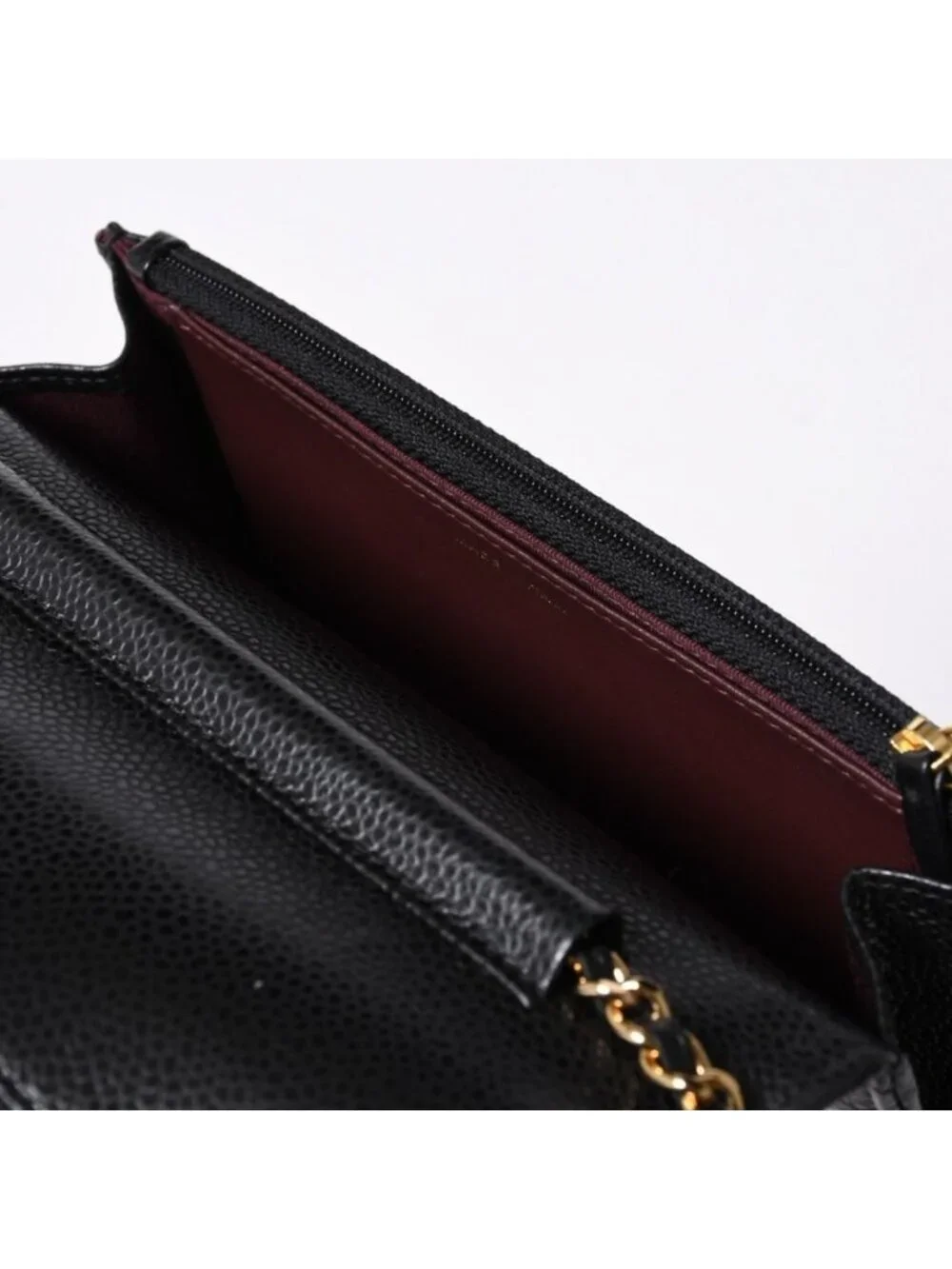 Chanel Chain Wallet CC Logo Caviar Leather Black Gold Shoulder Bag